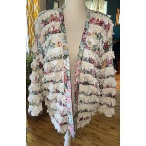 Vtg Paula Sweet Muslin Mink Floral Frayed Cardigan Jacket S Boho Hippie Artsy